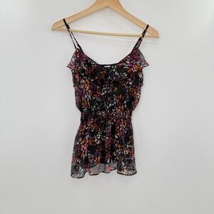 Candies Floral Cami Top Ruffle Trim Sheer‎ Overlay Blouse Summer Small FLAWS